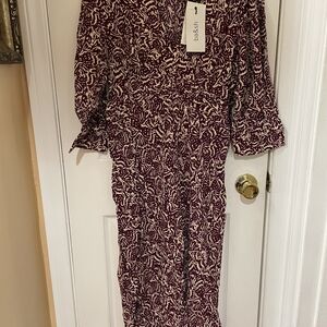 ba&sh Burgundy and White Midi Dress